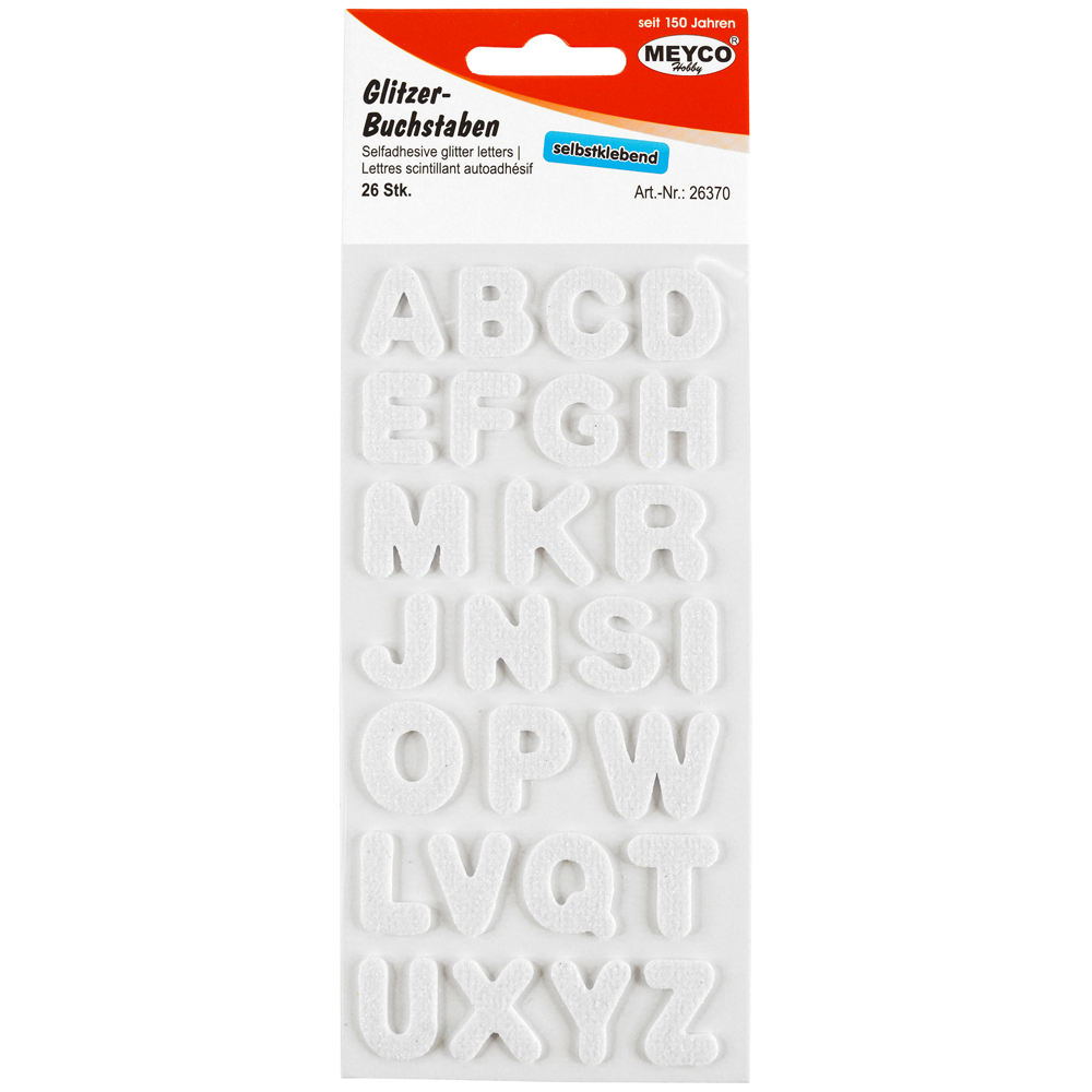 ABC-Sticker; glitter-weiß; 2mm stark / 2 cm hoch
