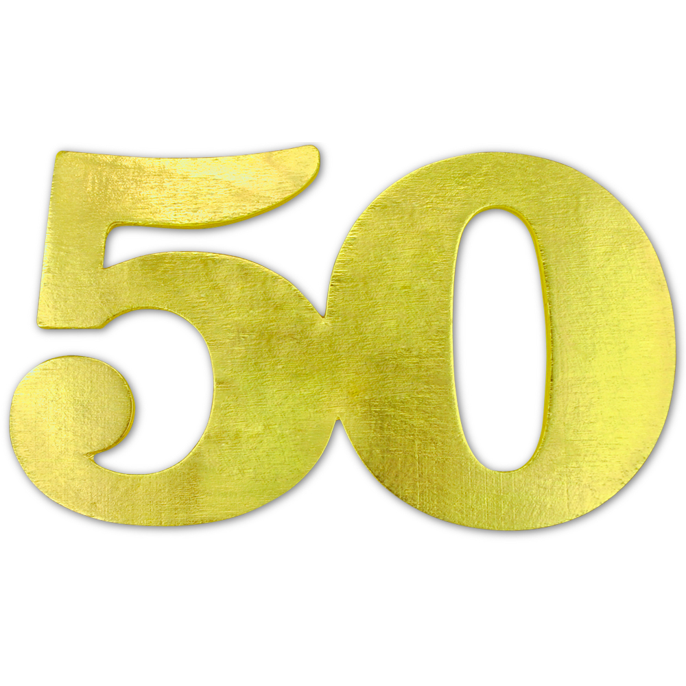 Jubiläumsziffer aus Sperrholz "50", gold, 12 cm