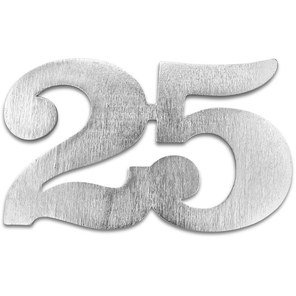 Jubiläumsziffer aus Sperrholz "25", silber, 15 cm