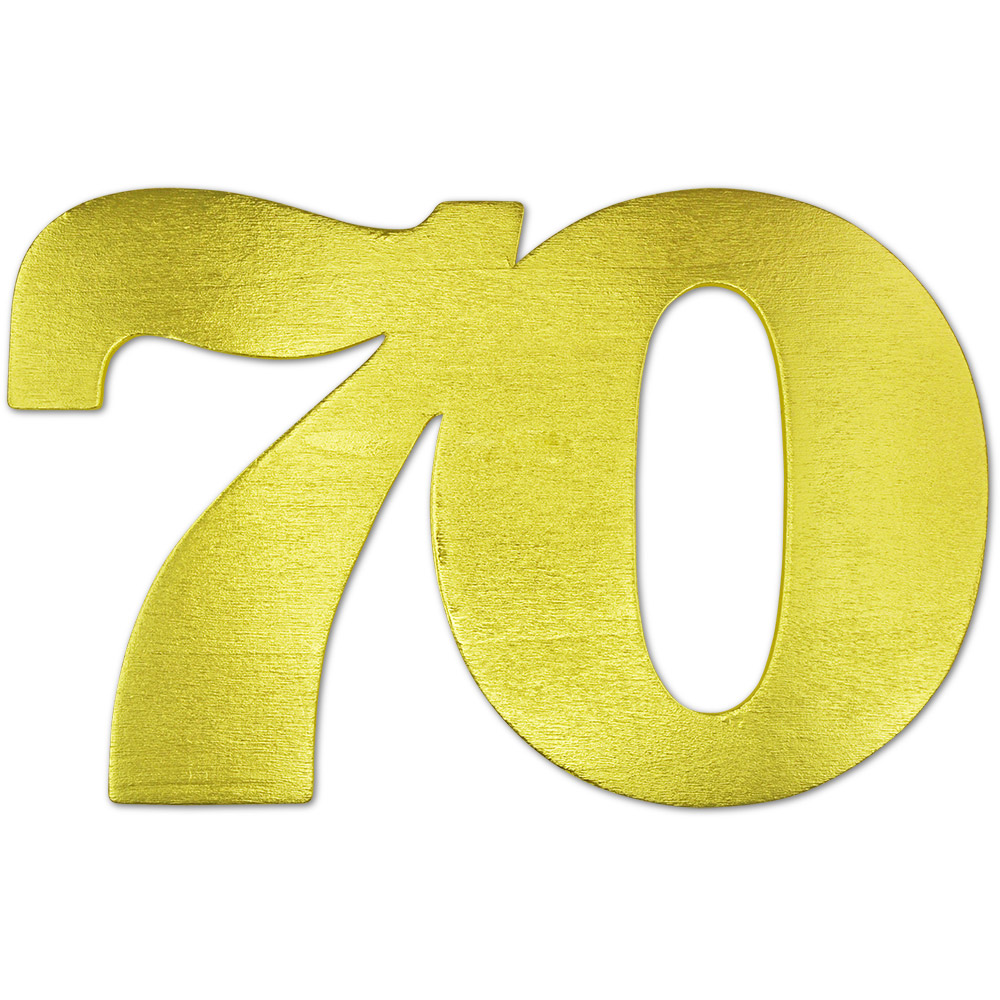 Jubiläumsziffer aus Sperrholz "70", gold, 15 cm