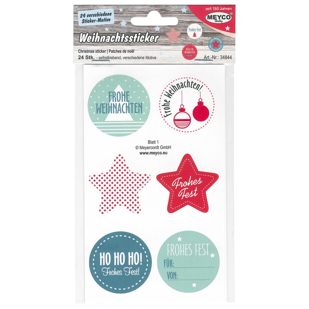 Weihnachts - Sticker rund, ø 4cm - sortiert