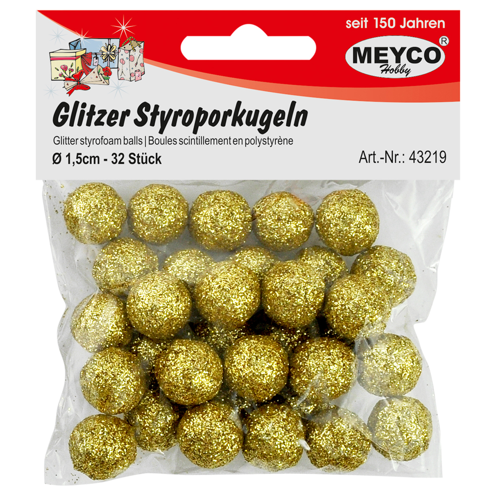 Glitzer-Styroporkugeln 1,5cm -gold- 32 Stk.p.SB-Bt