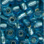 Rocailles im Döschen, 2,5mm, hellblau-transp/Silbe