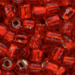 Rocailles im Döschen, 2,5mm, rot/Silbereinzug