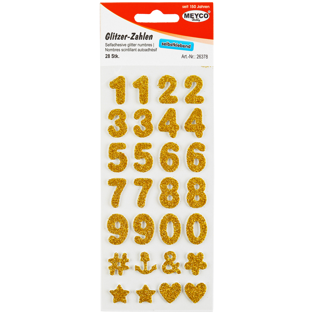 Zahlen Sticker; glitter-gold 2mm stark/2cm hoch