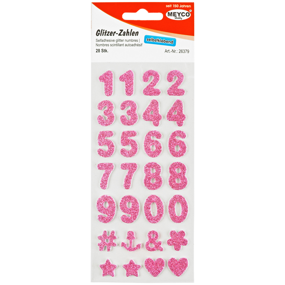 Zahlen Sticker; glitter-pink 2mm stark / 2cm hoch