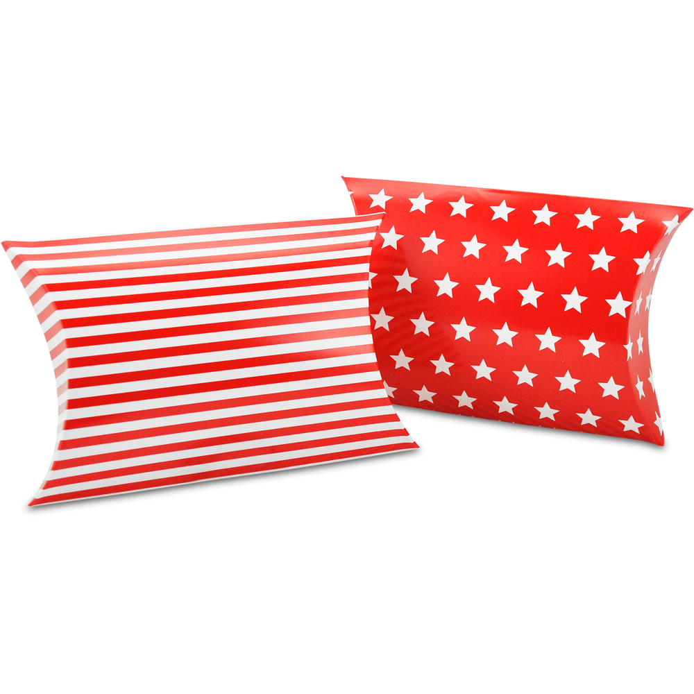 Pillowbox, Set/4 per Btl./ weiß + rote Sterne