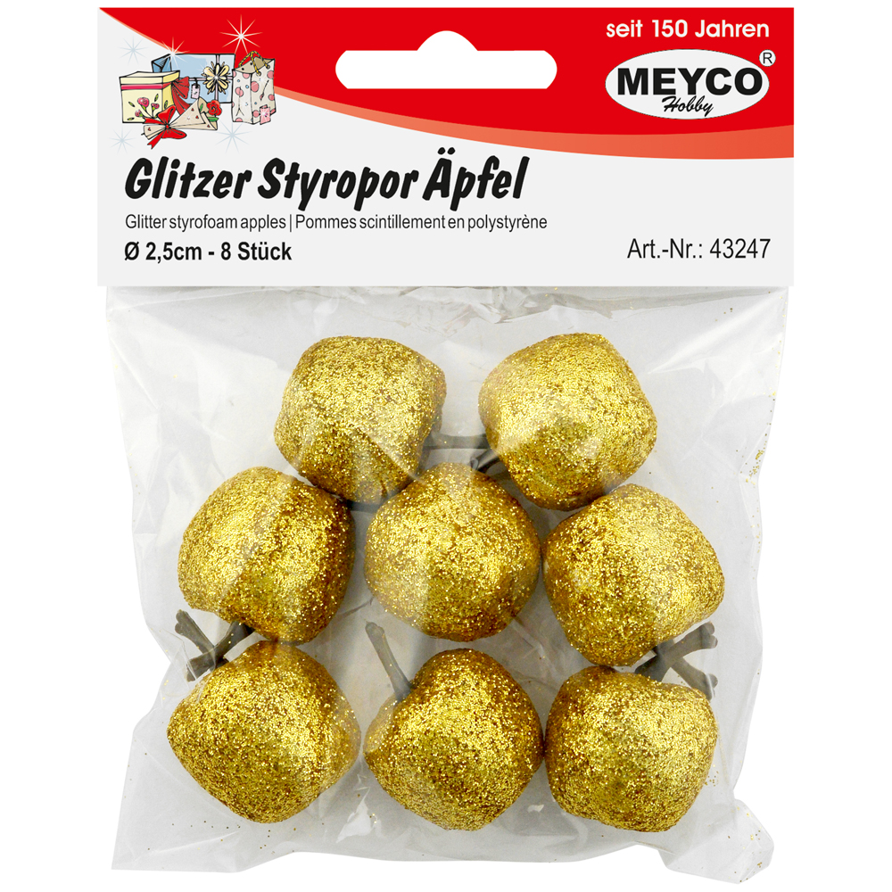 Glitzer-Styropor-Äpfel 2,5cm -gold- 8 Stk/SB-Btl